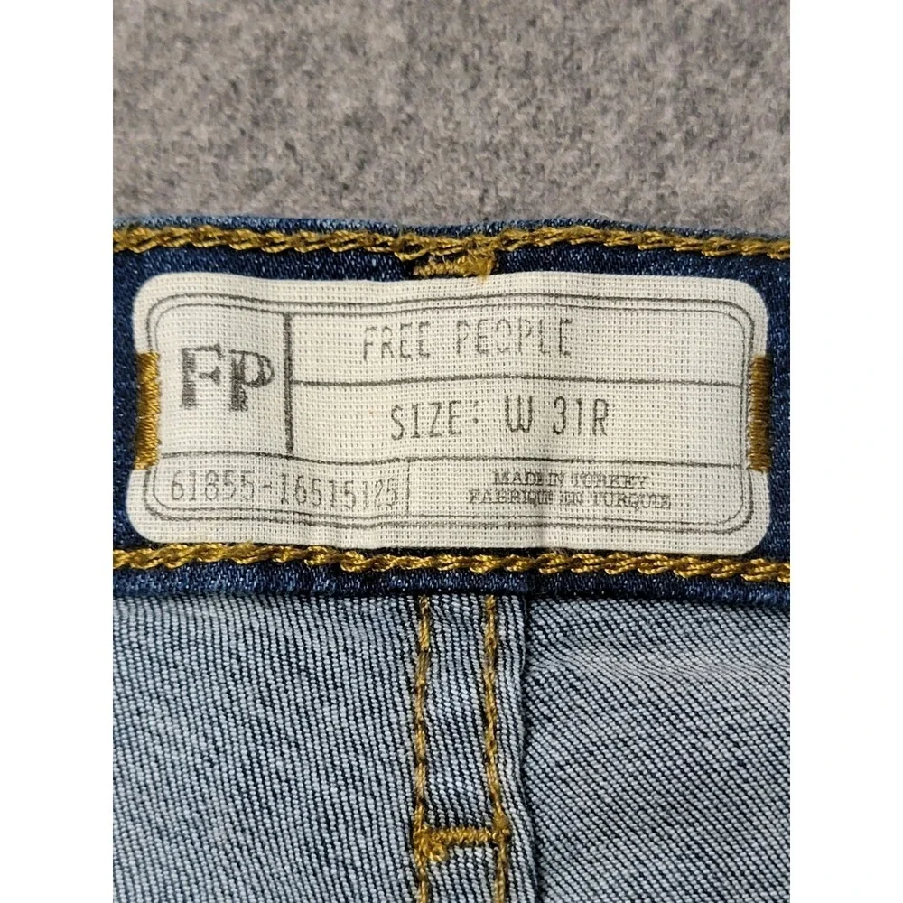 Free People Women's Jeans W31 Skinny‎ Distressed Ripped Knees Stretch Blue Denim